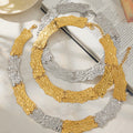 Wide Hammered Texture Link Choker Necklace Gold Steel Tones view 4