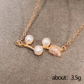 Rose Gold Tone Leaf and Faux Pearl Branch Pendant Necklace view 5