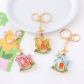 Enamel Fairy Castle Metal Keychain Gold Tone Clip Ring view 1