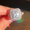 Silver Tone Rectangular Double Halo Crystal Ring Fashion Jewelry view 3
