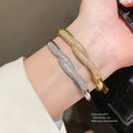 Pave Rhinestone Twist Wave Open Bangle Bracelets Two Tones view 2