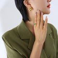 Bold Camellia Flower Stud Earrings Gold Steel Tone view 4