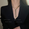 Gold Black Leather Wrap Rhinestone Good Luck Y Necklace view 3