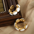 Gold Open Hoop Earrings Black Or White Enamel Oval Segments view 3