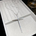 Long Crystal Cross Pendant Necklace in Two Metal Tones view 7
