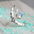 Crescent Moon Iridescent Open Ring in Antiqued Silver Tone view 2