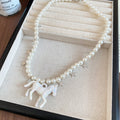 White Pearl Horse Star Charm Necklace Drop Earrings view 7