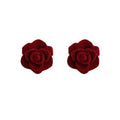 Wine Red Soft Velvet Flocked Rose Flower Stud Earrings view 5