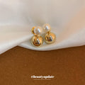 Gold Tone Ball and Pearl Double Sided Stud Earrings view 3