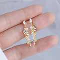 Marquise Leaf Sprig Crystal Drop Earrings in Gold Tone view 2