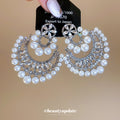 Silver Tone Crystal Floral Pearl Chandelier Earrings view 2