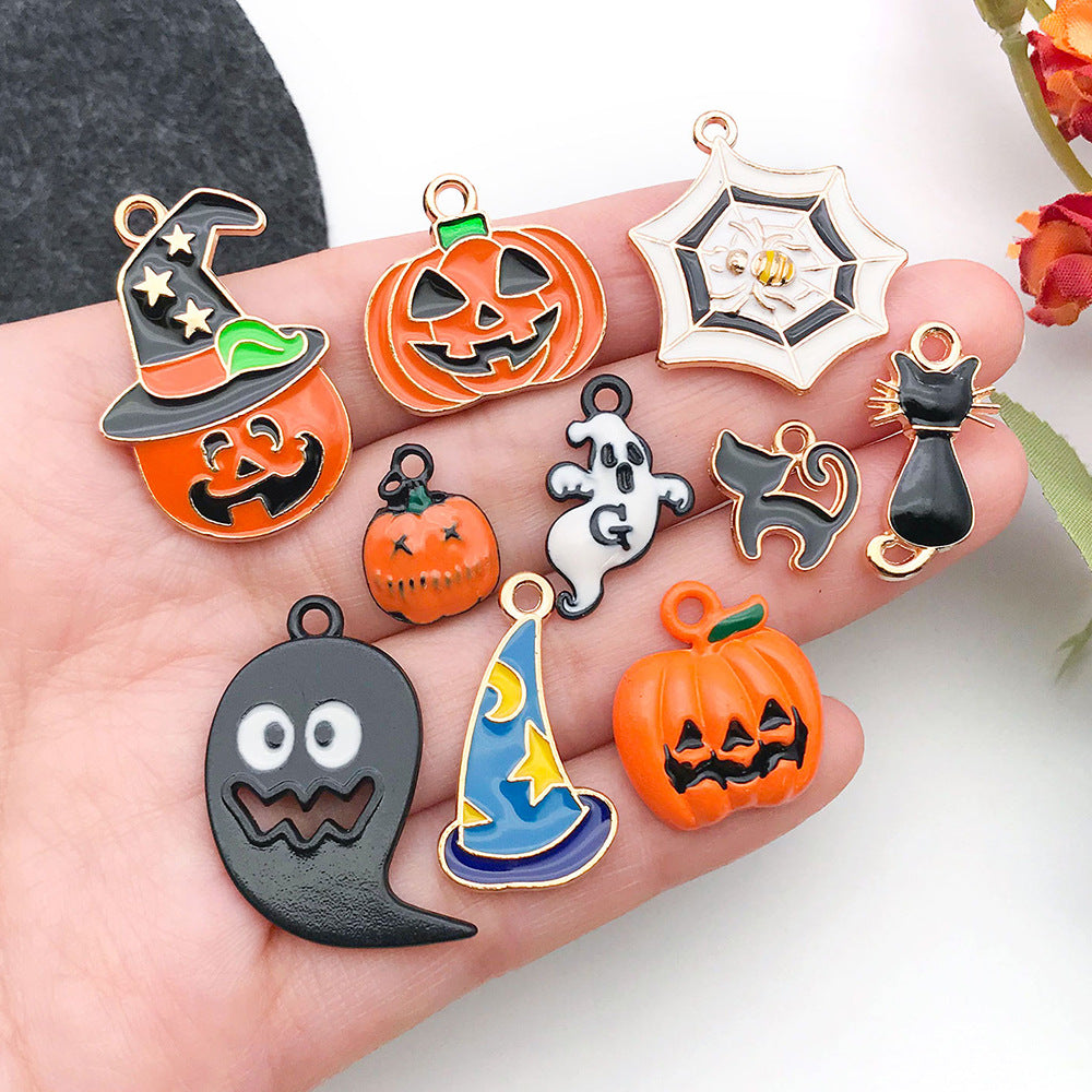 Enamel Zinc Alloy Halloween Pumpkin Cat Hat Charm Pendant for Earrings and DIY Jewelry