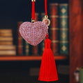Full Crystal Heart Car Hangers in Red Pink Blue and Purple with Red Tassels view 4