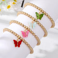 Gold Tone Beaded Colorful Butterfly Charm Stretch Bracelets view 2
