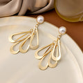 Pearl Stud Layered Teardrop Dangle Earrings Gold Silver view 2