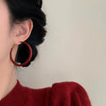Glossy Red Round Hoop Earrings in Bright and Dark Shades view 2