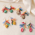 Four Coral Branch Shell Focal Novelty Hook Earrings view 2