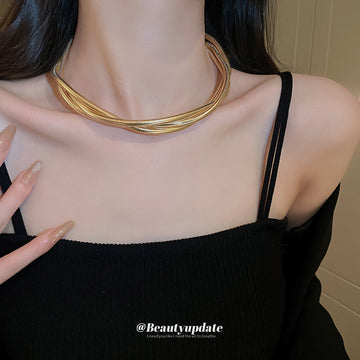 Multi-Strand Twisted Snake Chain Choker Gold Silver