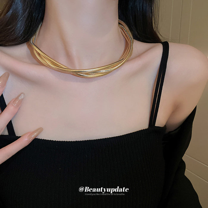 Multi-Strand Twisted Snake Chain Choker Gold Silver
