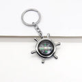 Silver-Tone Ship Wheel Compass Keychain With Split Ring view 4