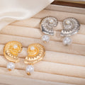 Gold and Silver Nautilus Shell Pearl Look Drop Earrings view 2