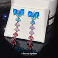 Blue Pink and Red Crystal Bow Long Drop Earrings Fashion Jewelry view 1