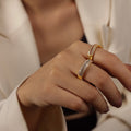 Gold Triple-Row Open Adjustable Ring Blue Red Crystal Pavé view 1