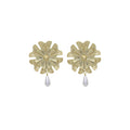 Gold Layered Open Flower and Pearl Look Drop Earrings view 5