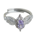 Silver Tone Purple Oval Stone Clear Butterfly Wing Open Ring view 5