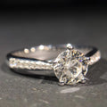 Silver Round Solitaire Ring Pave Shoulders Sizes 6-10 view 5