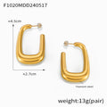 U Shape Oval Hollow Hoop Stud Earrings Gold Silver Metal view 6
