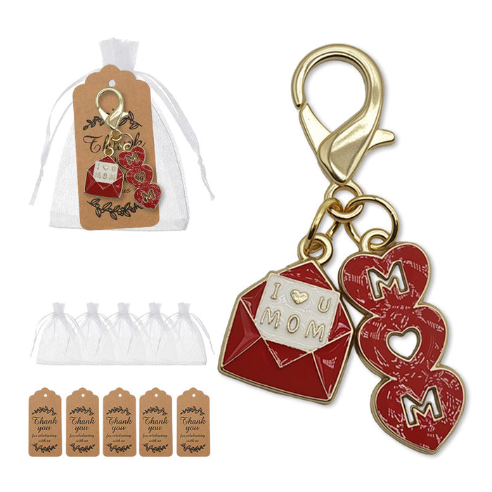 Red I Love Mom Envelope Enamel Keychain Gold Clasp