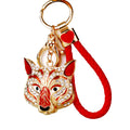 Gold Leopard Head Keychains with White Pink and Gray Rabbit Fur Poms view 5