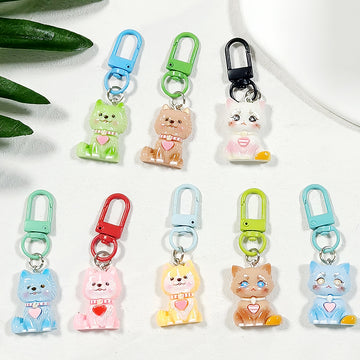 Random Resin Cat or Dog Figure Lobster-Clasp Charm with Colored Hardware