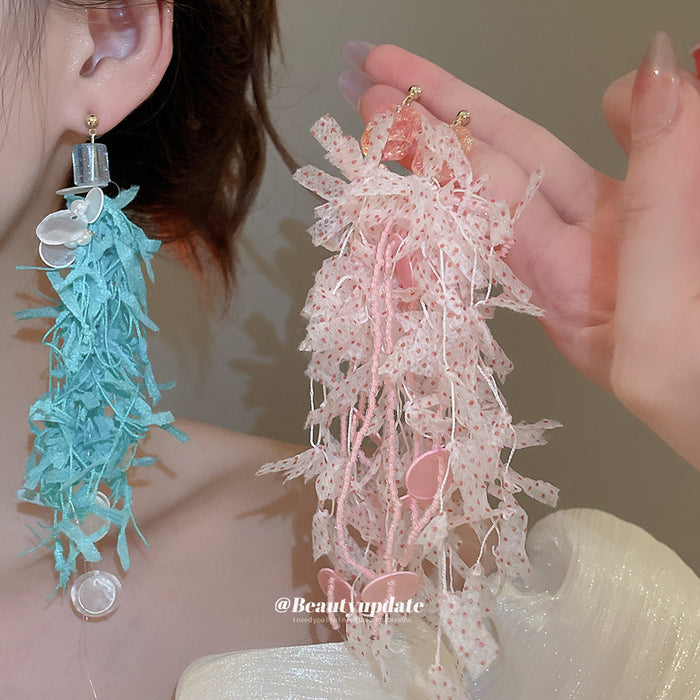 Colorful Shard Cluster Long Dangle Stud Earrings with Polished Metal Details
