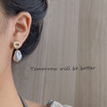 Gold Irregular Open Stud Baroque Pearl Drop Earrings view 2