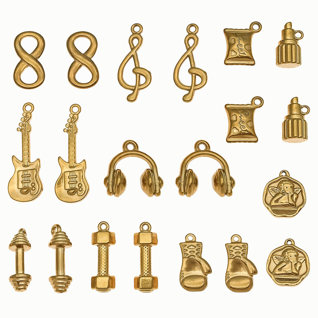 Gold Plated Stainless Steel Angel Dumbbell Music Note Guitar Charm Pendant for DIY Jewelry