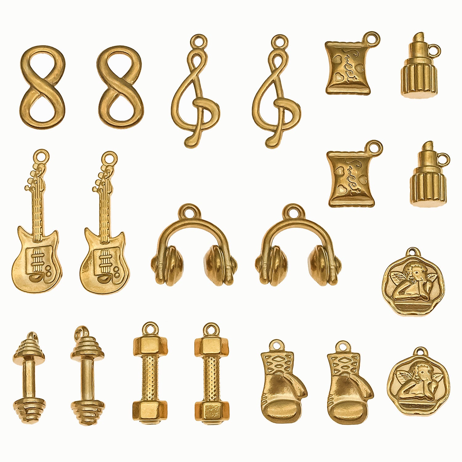 Gold Plated Stainless Steel Angel Dumbbell Music Note Guitar Charm Pendant for DIY Jewelry