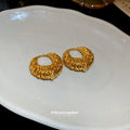 Gold Tone Textured Open Circle Huggie Earrings Statement Pair view 2