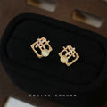 Gold-Tone Geometric Square Pale Cat-Eye Stud Earrings view 6