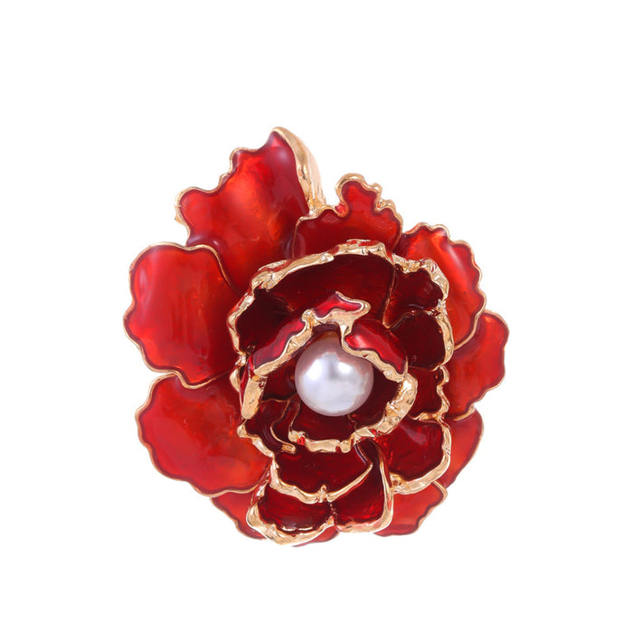 Peony Enamel Pearl Look Two Designs Metal Brooch Pin