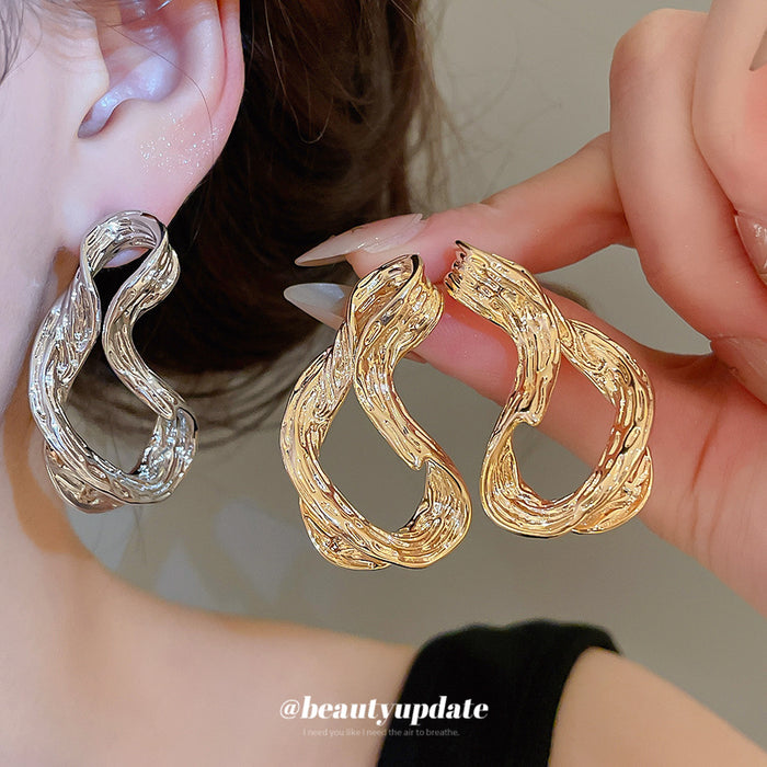 Sculpted Twisted Oval Stud Earrings in Gold and Silver Tone