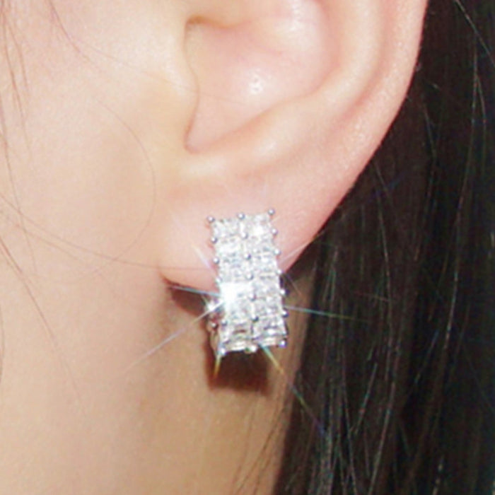 Rectangular Pavé Huggie Hoop Earrings in Silver Tone