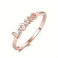 Rose Gold LOVE Letter Thin Band Ring Clear CZ Sizes 6-10 view 5