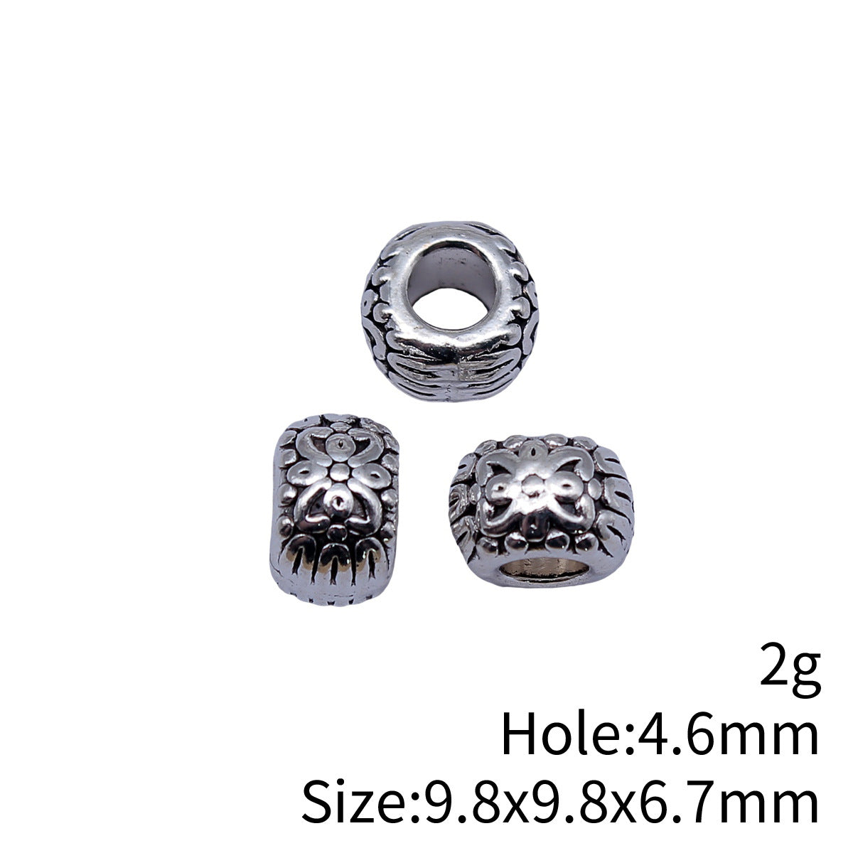 9.8x9.8x6.7mm 2g Multicolor Zinc Alloy Floral Pattern Large Hole Spacer Beads for Bracelet Making