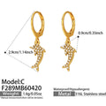 316L Stainless Dolphin Zircon Huggie Drop Earrings Gold Steel view 6