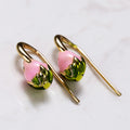 Gold Tone Pink Tulip Flower Hook Earrings with Enamel Detail view 4