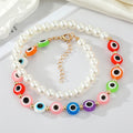 Faux Pearl and Multicolor Evil Eye Beaded Necklace view 5