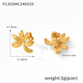 Gold Steel Plumeria Flower Stud Earrings Titanium Steel Pair view 6