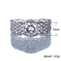 Silver Tone Woven Chain Wide Band Round Stone Ring view 5